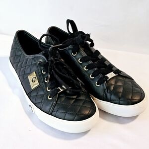 G by Guess Black Quilted Sneakers Metallic Gold Accents - Women's Size 8.5
